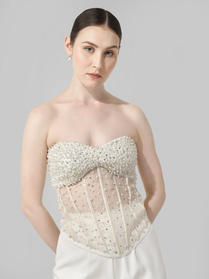 Ivory Pearl Embellished Corset Top