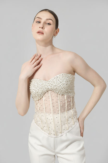 Ivory Pearl Embellished Corset Top