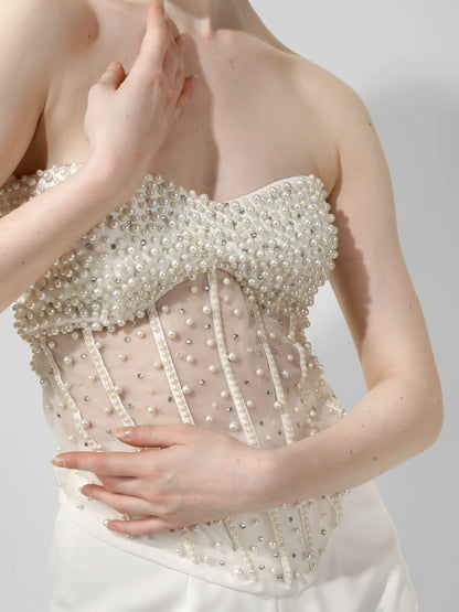 Ivory Pearl Embellished Corset Top