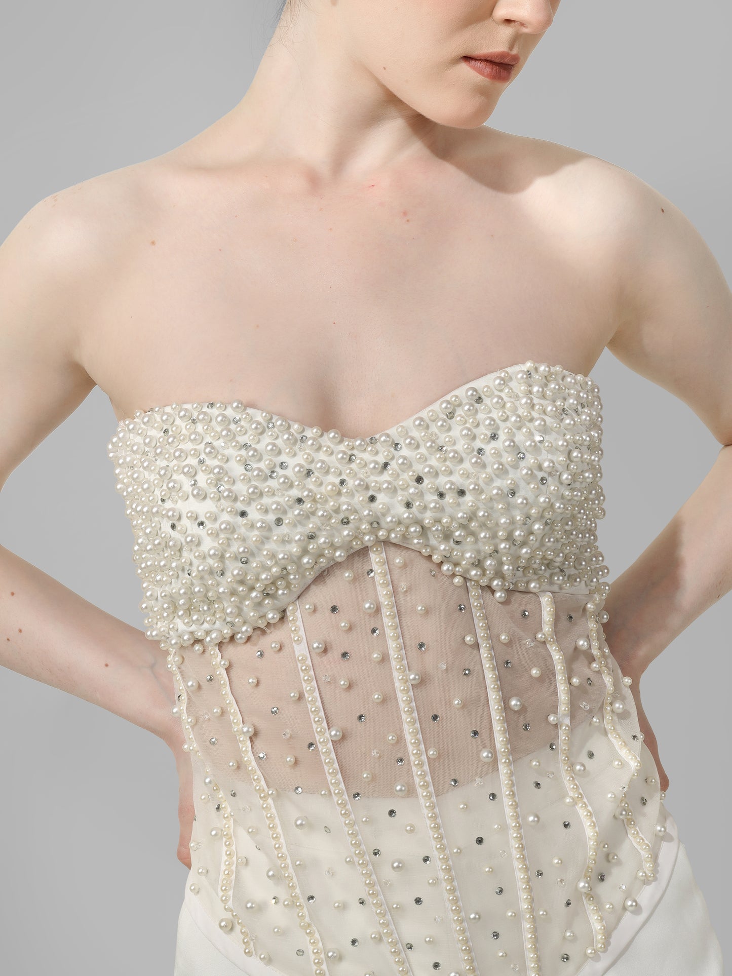 Ivory Pearl Embellished Corset Top