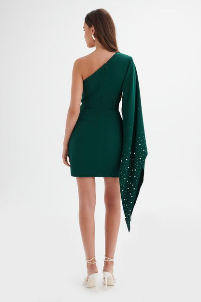 Emerald Elegance One-Shoulder Dress