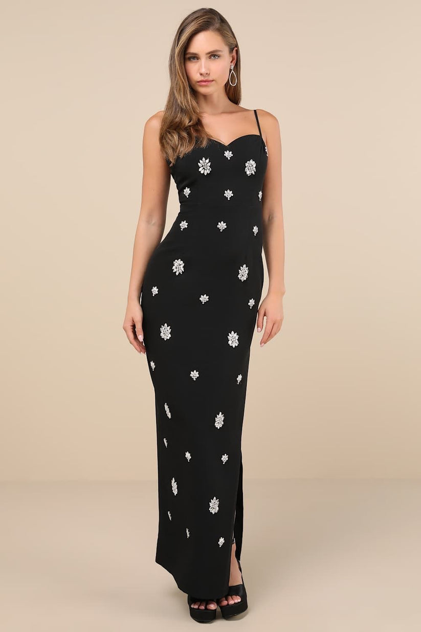 Rhinestone Column Maxi Dress – TheFigureOut