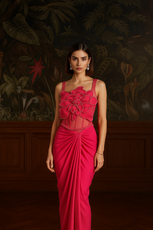 Exclusive 3D Flower corset with draped skirt