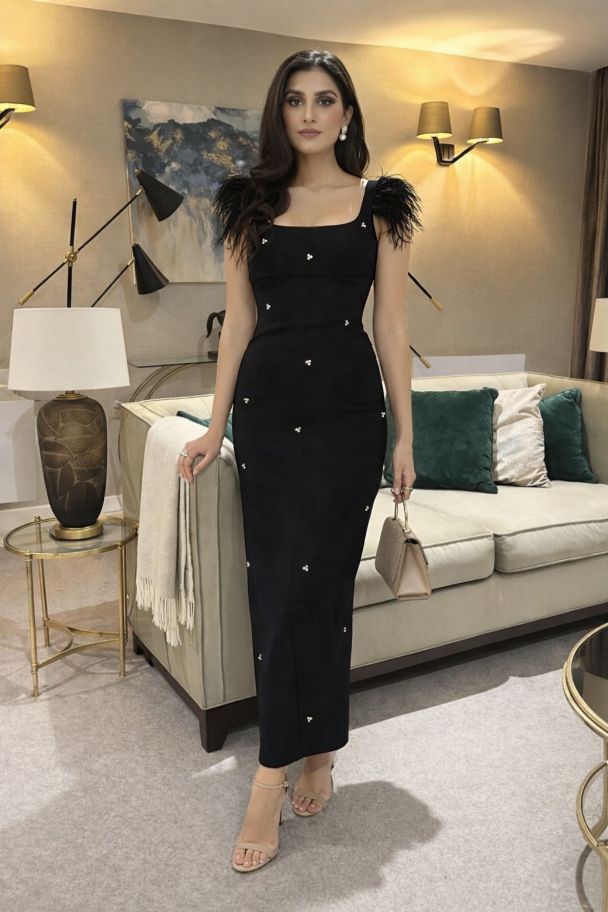 Camellia Embellished Feather Dress