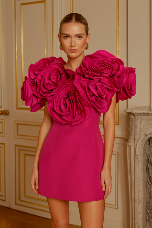 fuchsia 3D floral appliqué detailing