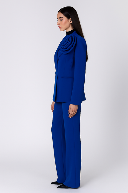Royal Sapphire Statement Rose Blazer Set