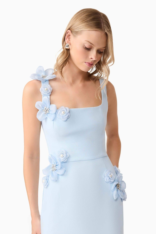 Flower Appliqué Embellished Midi Dress