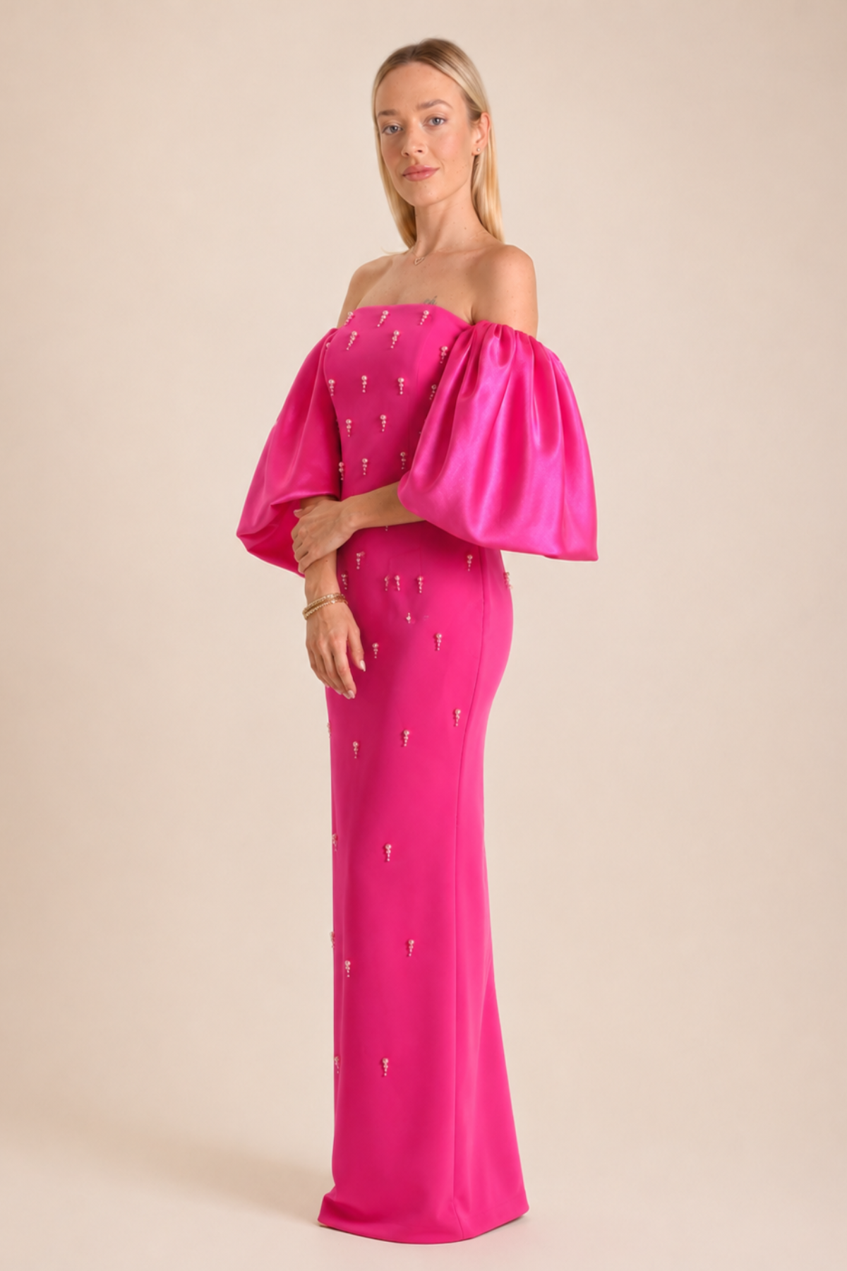 Fuchsia Pearl Embellished Luxe Gown