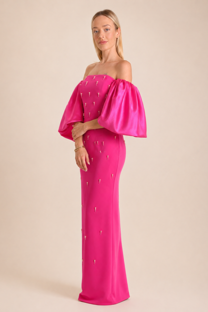 Fuchsia Pearl Embellished Luxe Gown