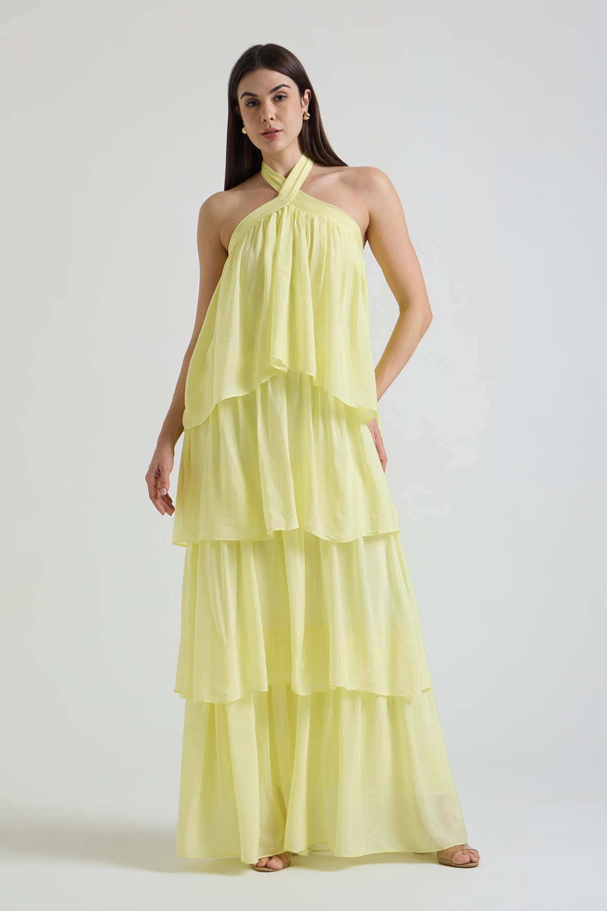Butter Glow Tiered Halter Maxi Dress