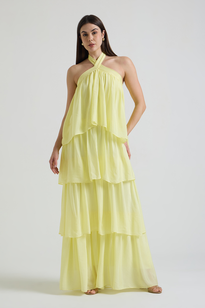 Butter Glow Tiered Halter Maxi Dress