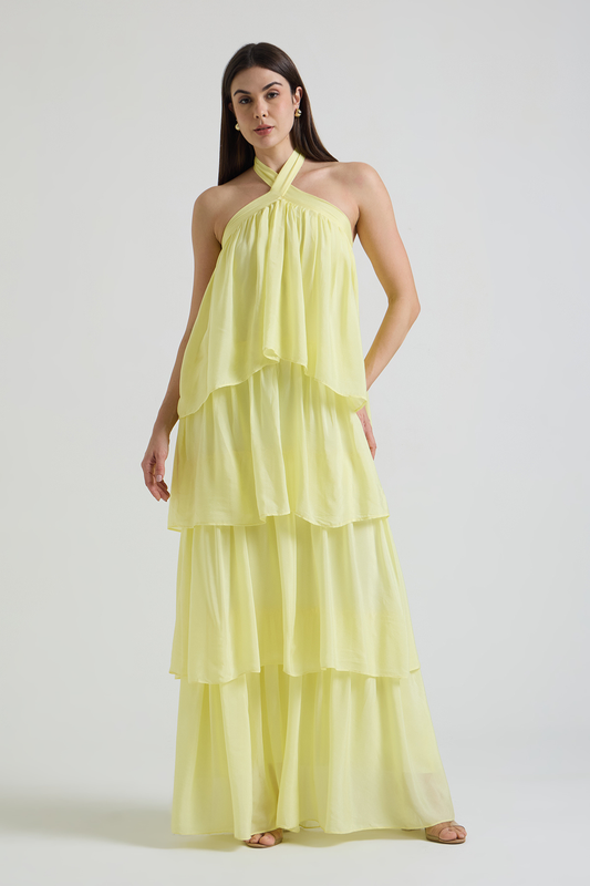 Butter Glow Tiered Halter Maxi Dress