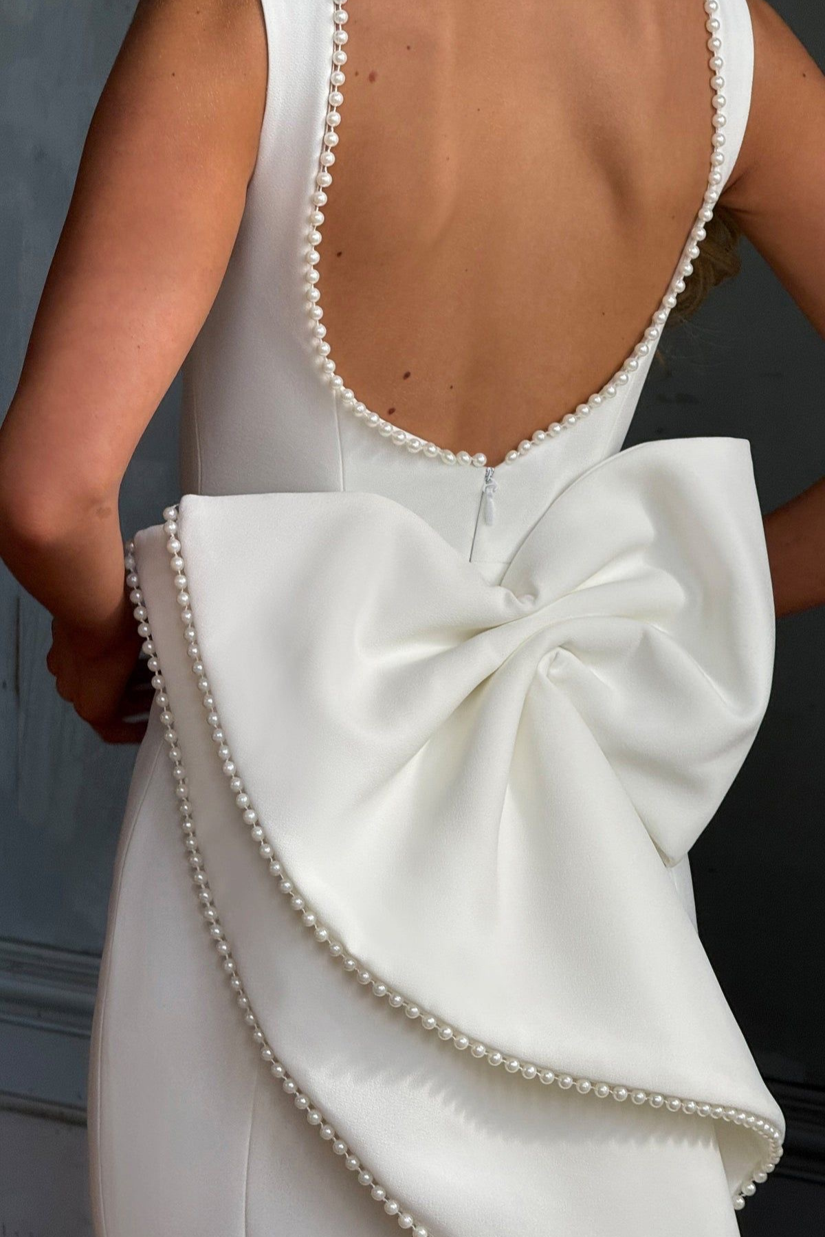 Pearl Bow Elegance Column Gown