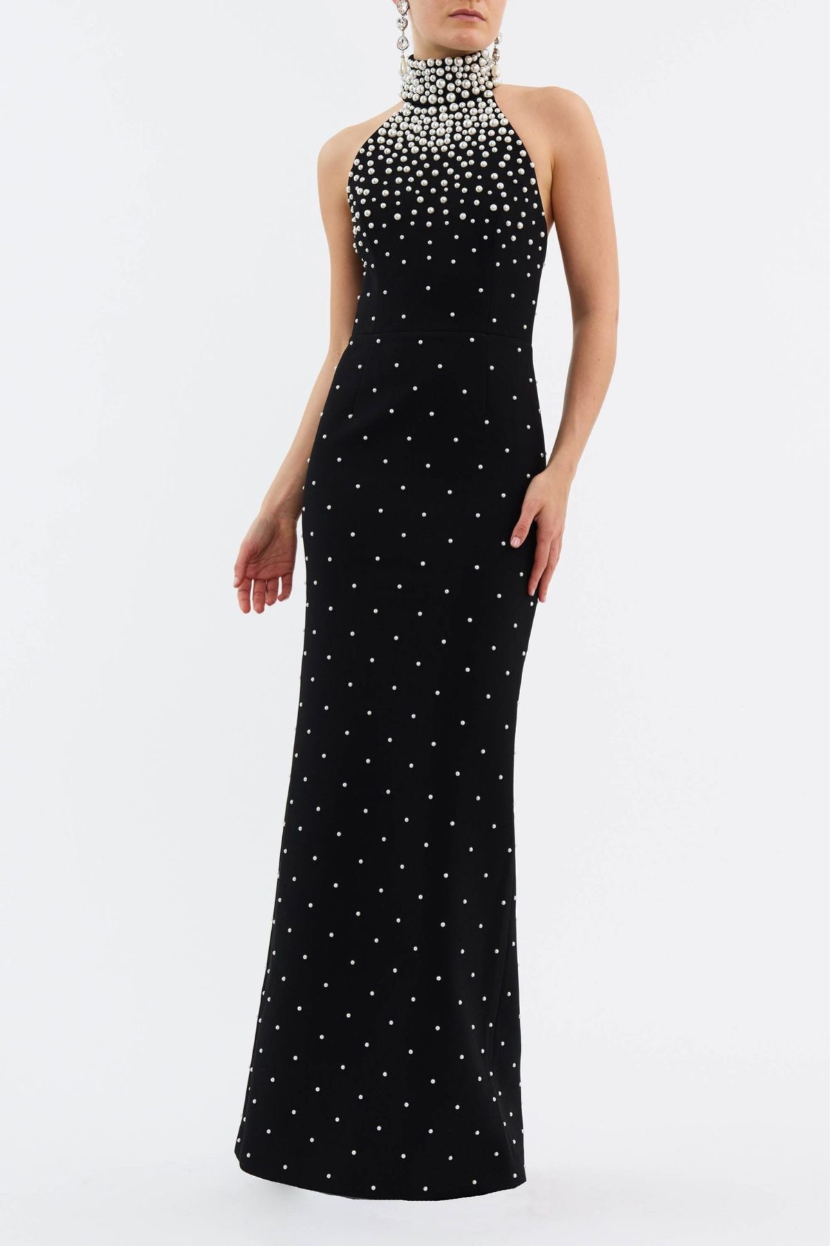 Pearl Embellished Halter Neck Dress