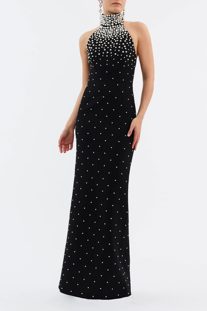 Pearl Embellished Halter Neck Dress