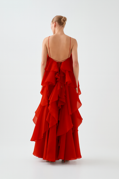 Red Ruffle layered gown