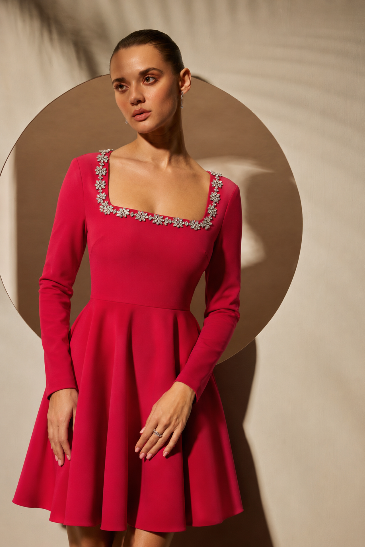 Red Embellished Fit & Flare Dress