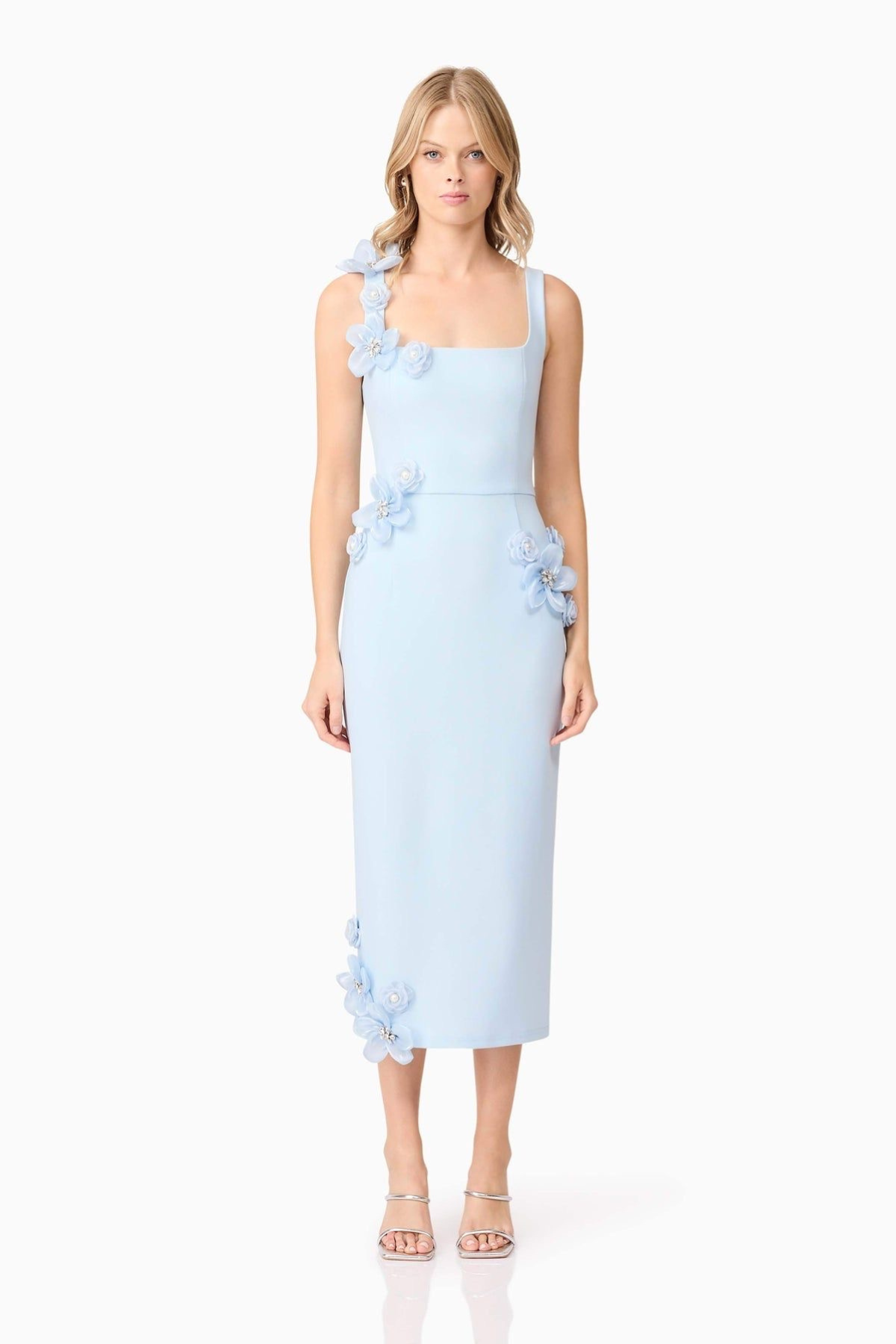 Flower Appliqué Embellished Midi Dress