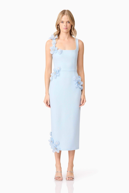 Flower Appliqué Embellished Midi Dress