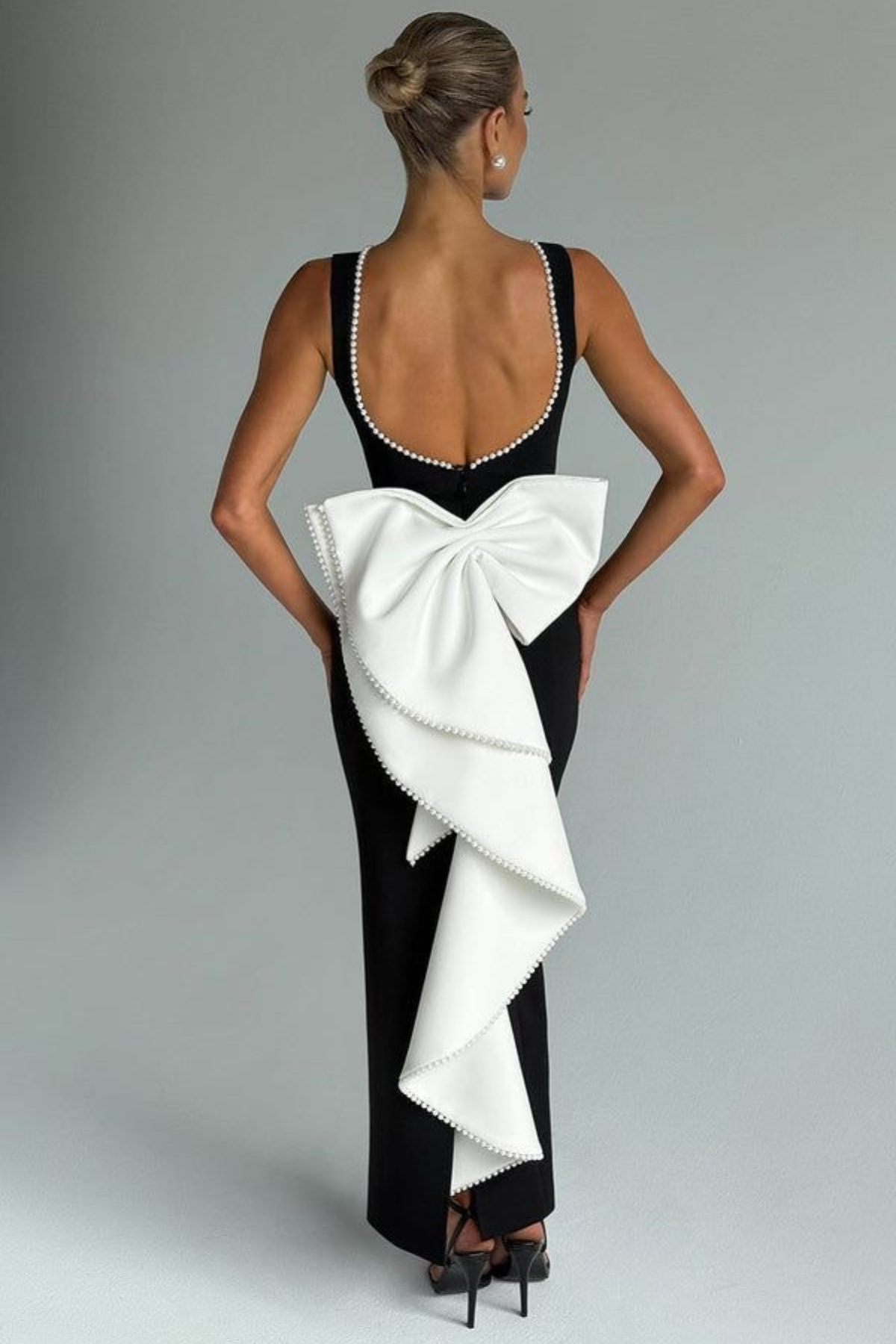 Pearl Bow Elegance Column Gown