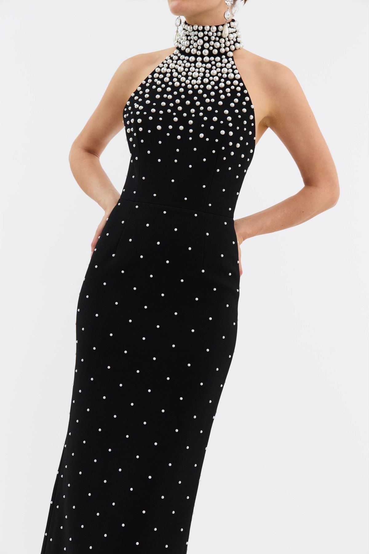 Pearl Embellished Halter Neck Dress