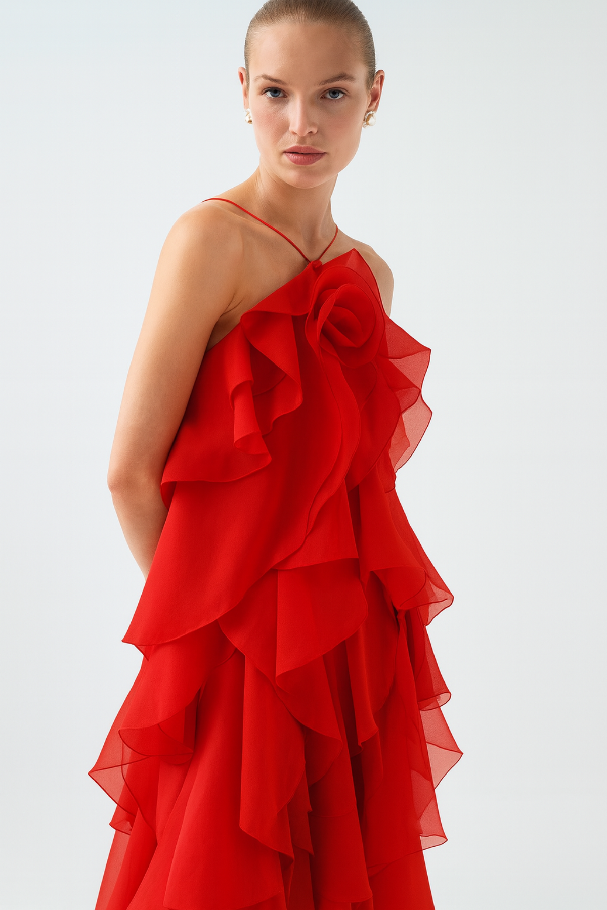Red Ruffle layered gown