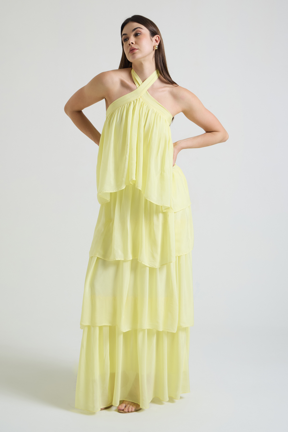 Butter Glow Tiered Halter Maxi Dress