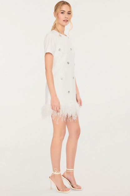 White Feather trim embellish dress