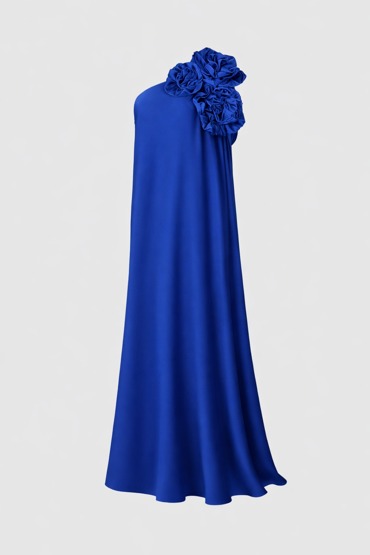 Royal Blue One-Shoulder Floral Drape Gown