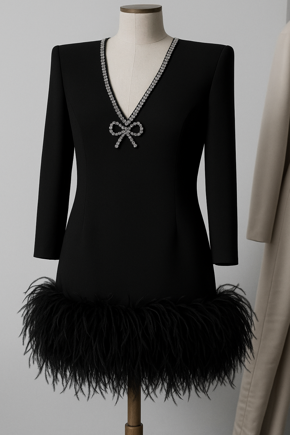 Rhinestone bow embellished feather dress