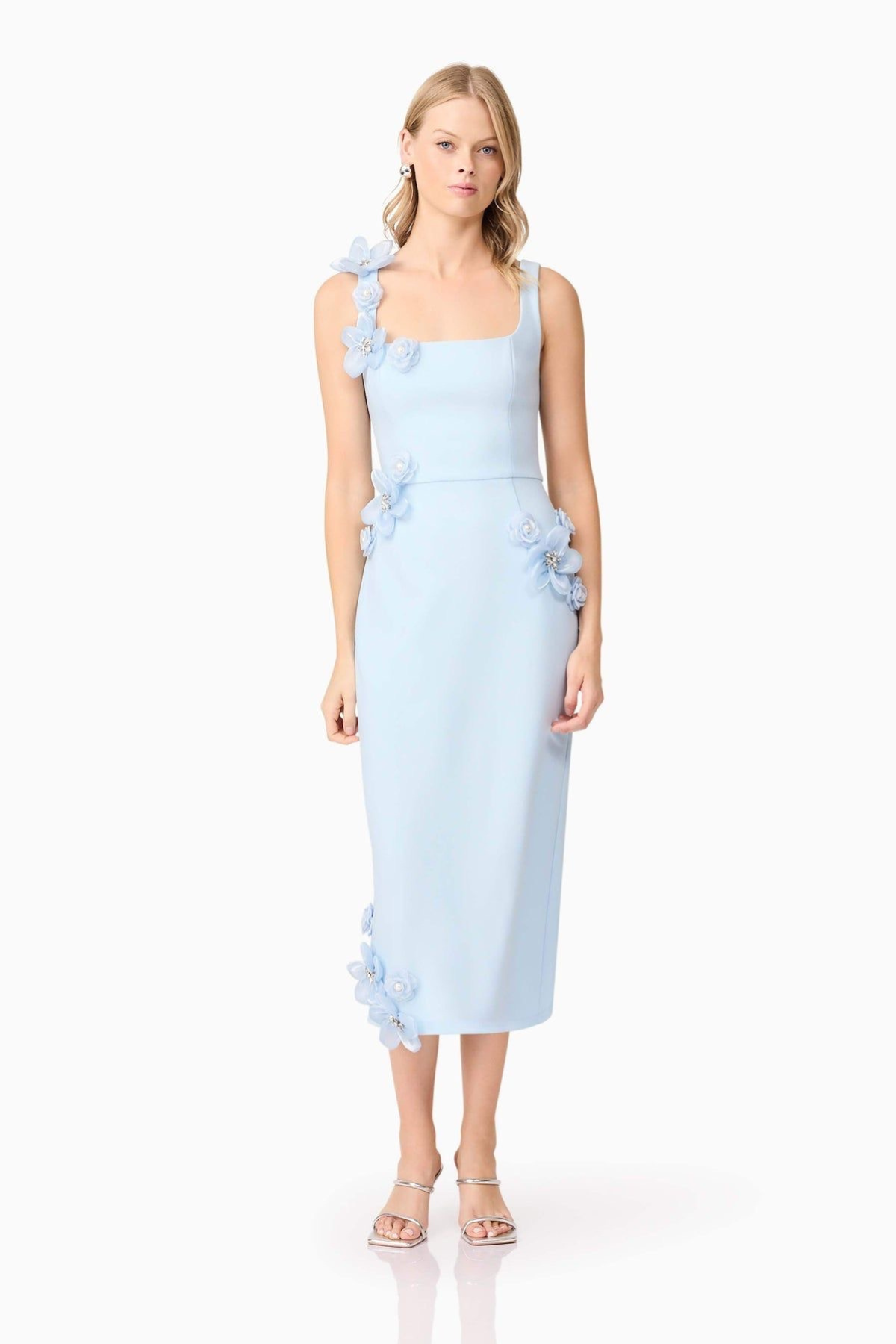 Flower Appliqué Embellished Midi Dress