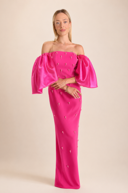 Fuchsia Pearl Embellished Luxe Gown