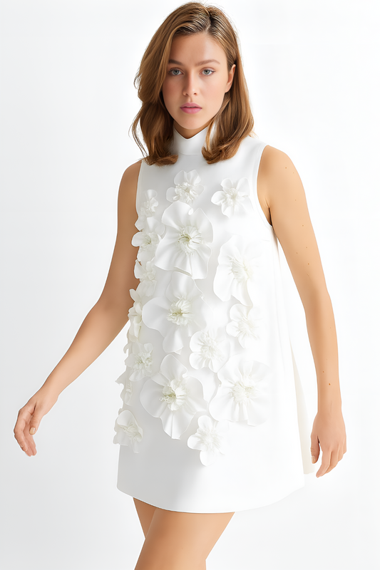 White flower appliqué dress