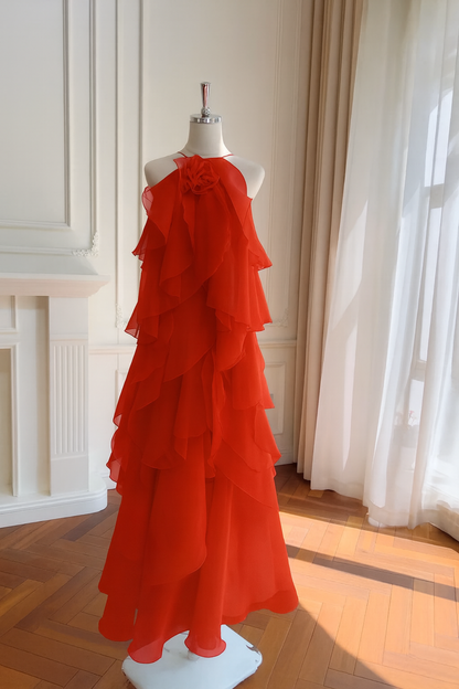 Red Ruffle layered gown
