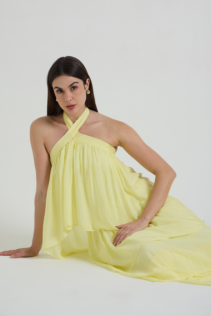 Butter Glow Tiered Halter Maxi Dress