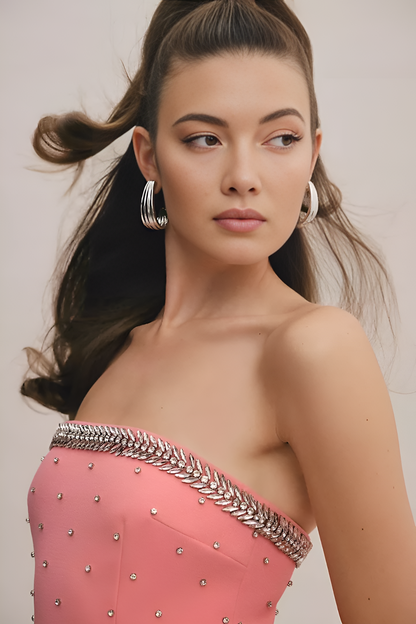 Peach Elegance Embellished Bow Dress