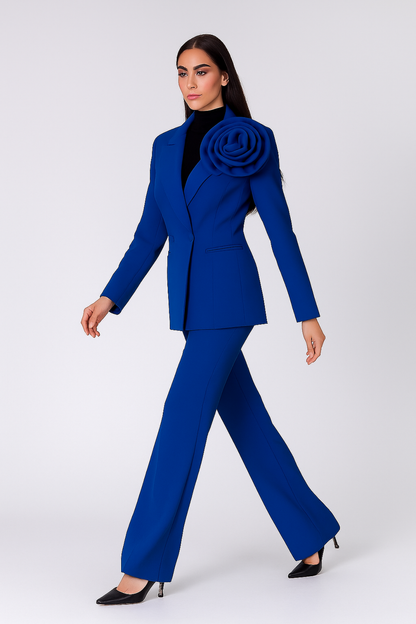Royal Sapphire Statement Rose Blazer Set