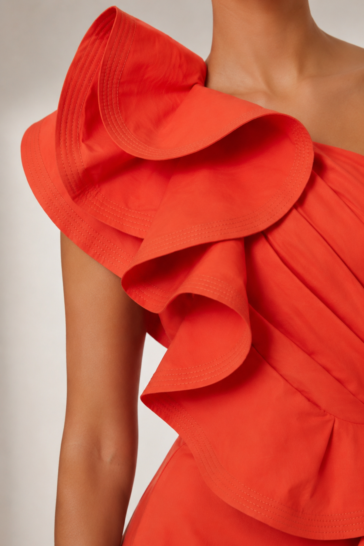 One-Shoulder Ruffle Midi Dress