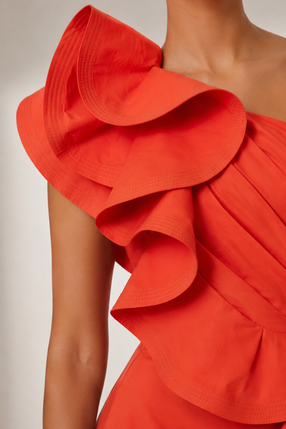One-Shoulder Ruffle Midi Dress