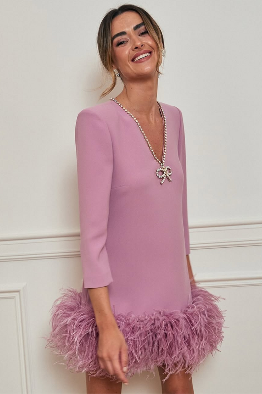 Rhinestone bow embellished feather dress