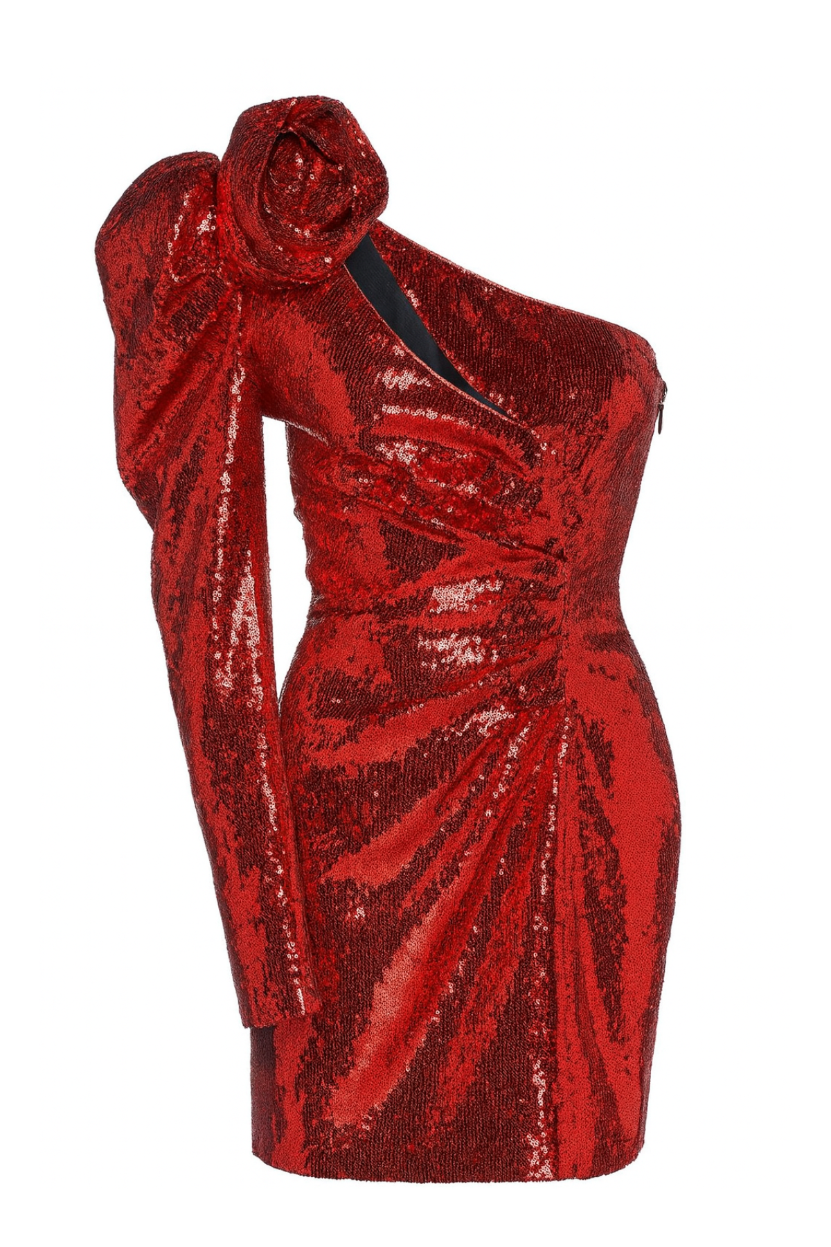 Red Luxe One-Shoulder Sequins Dress