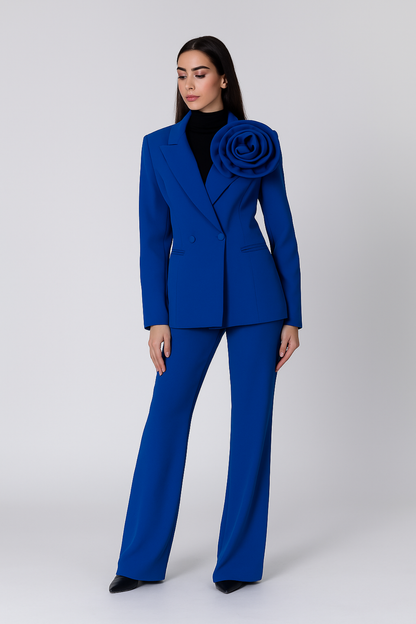 Royal Sapphire Statement Rose Blazer Set