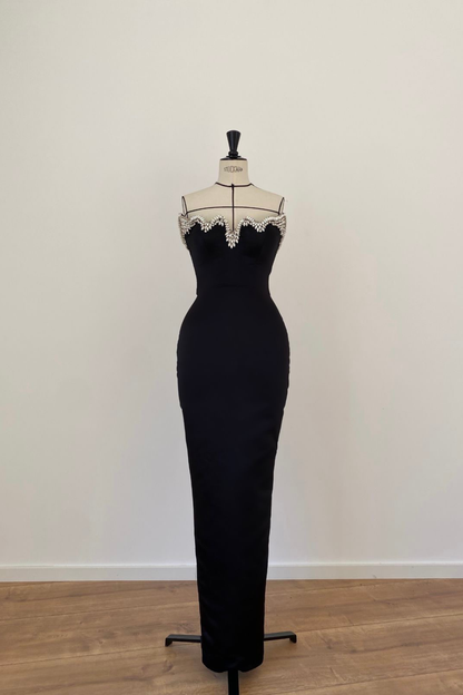 Lustrous Black Wave Tube Dress
