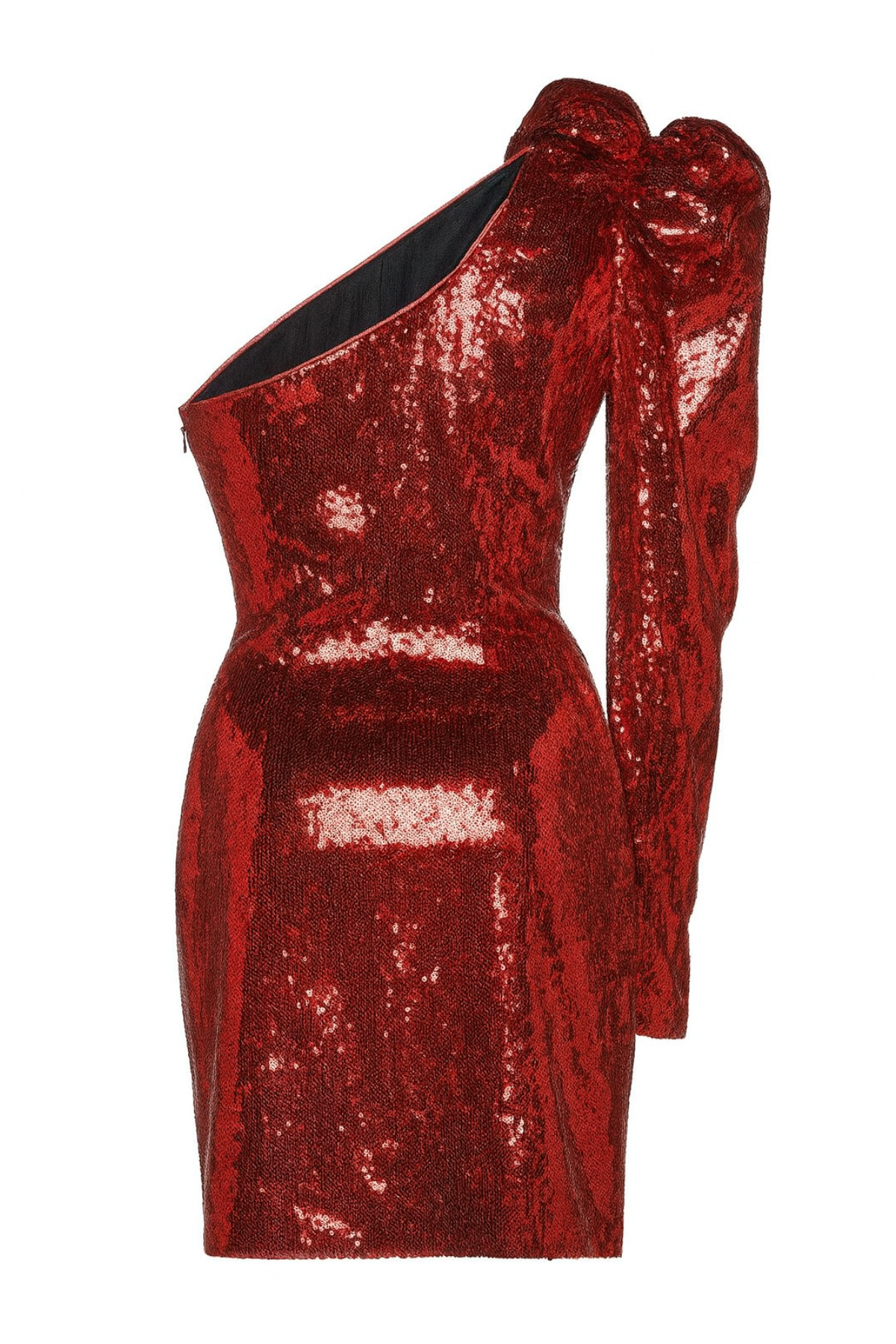 Red Luxe One-Shoulder Sequins Dress