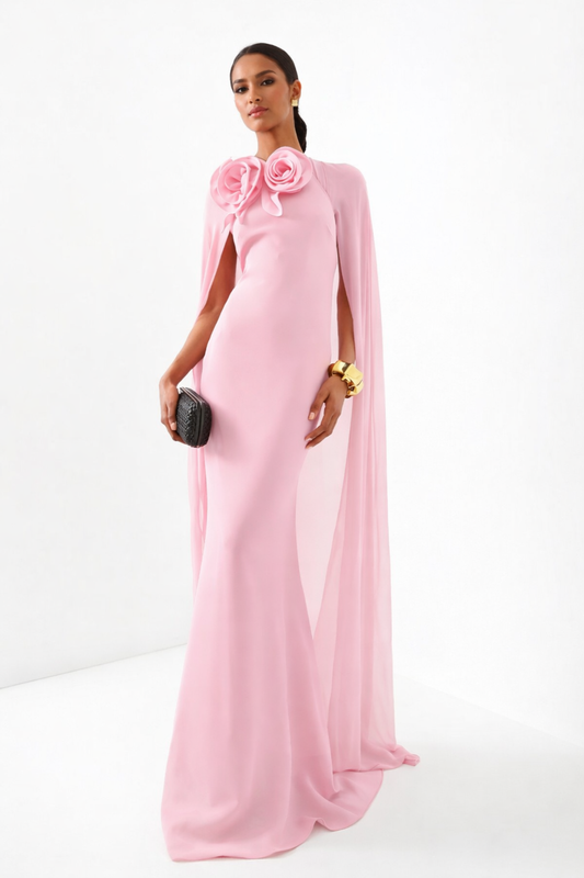Blush Petal Cape Gown