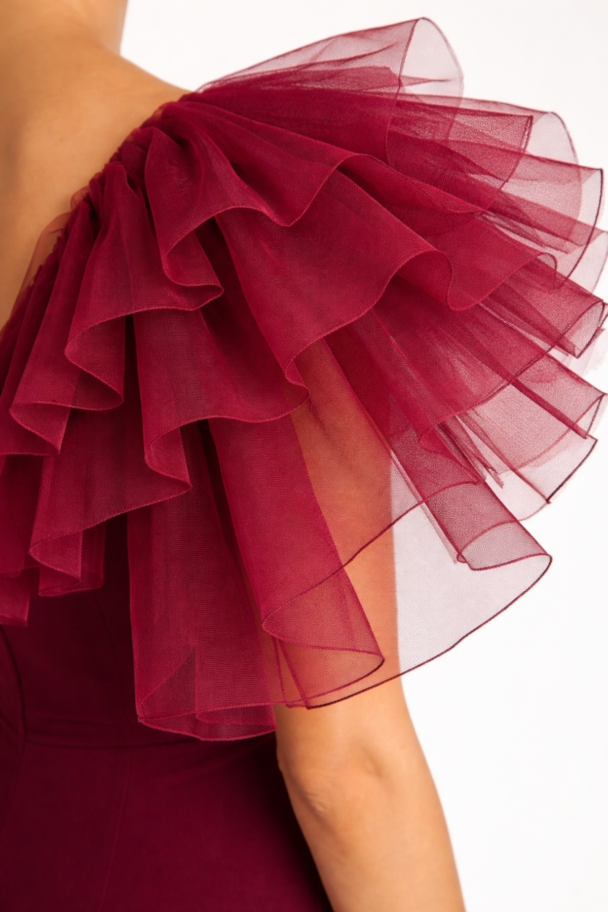 Burgundy Ruffle-Shoulder Statement Jumpsuit