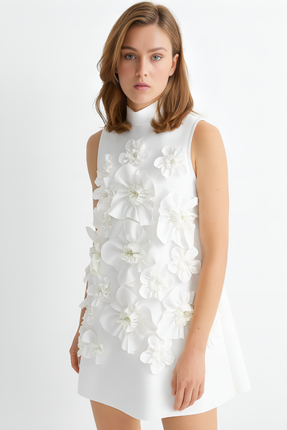 White flower appliqué dress