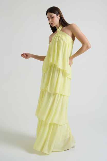 Butter Glow Tiered Halter Maxi Dress