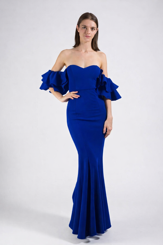 Royal Blue Off-Shoulder Ruffle Mermaid Gown