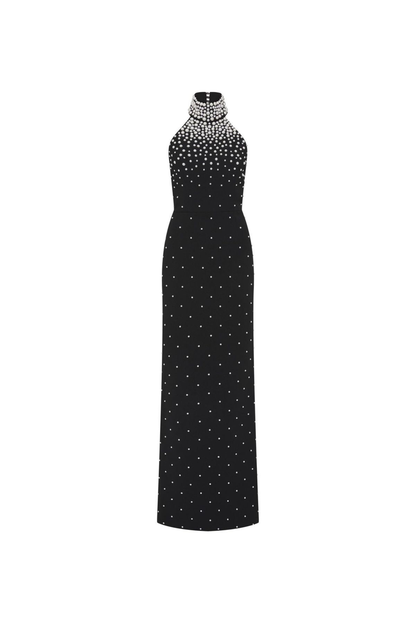 Pearl Embellished Halter Neck Dress